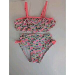 Girls 2 Piece Heat Geometric Pink Swim Suit Bathing Suit Size 2T